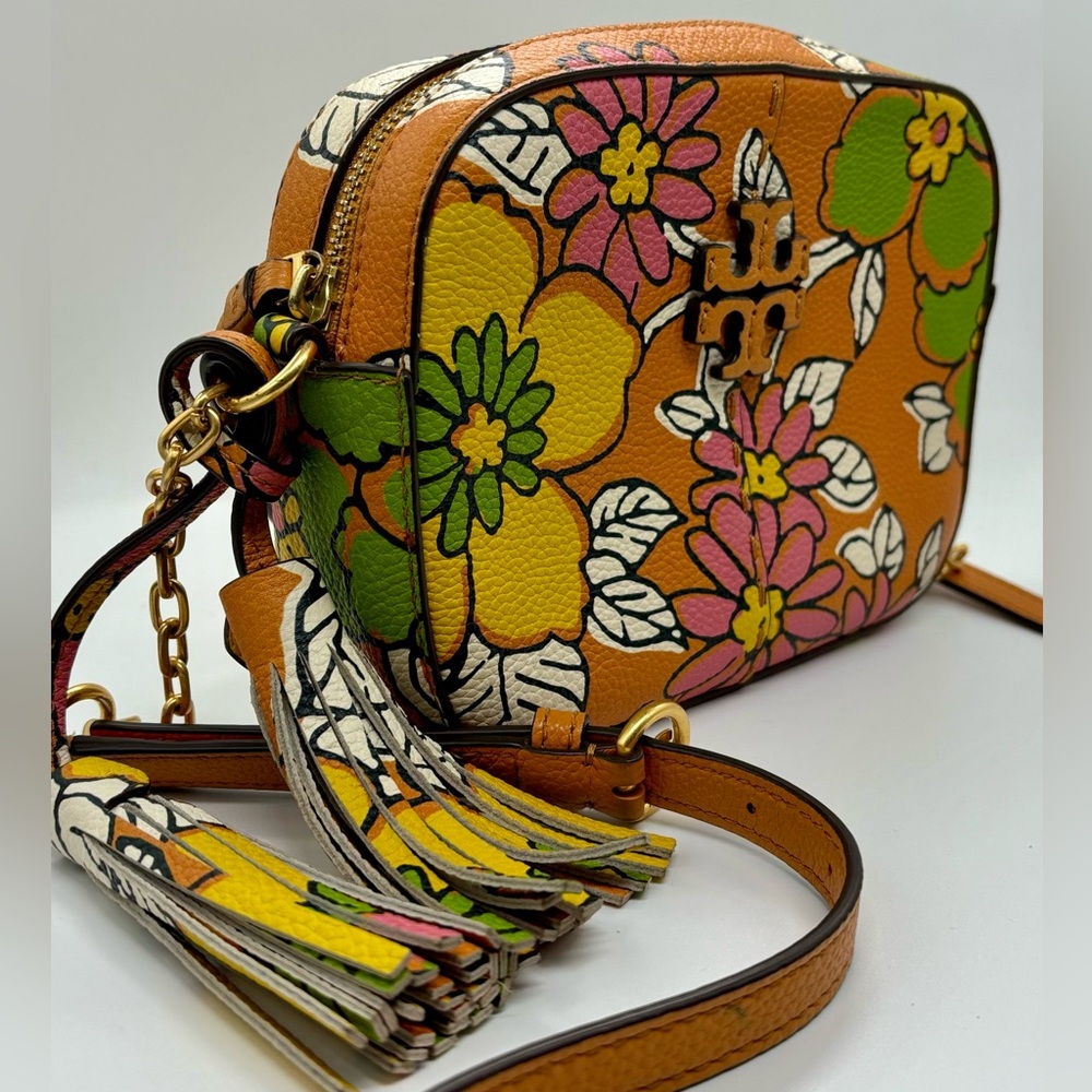 Tory Burch McGraw Sun/Multicolor Floral-Print Pattern Leather Crossbody Bag